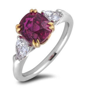 3.02 Carat Ruby & Diamond Trilogy Ring in 18K White Gold