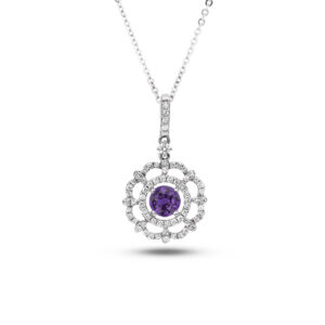0.50 Carat Amethyst and Canadian Diamond Flower Pendant in White Gold