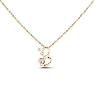 Canadian Diamond Solitaire Rose Gold Letter B Initial Necklace