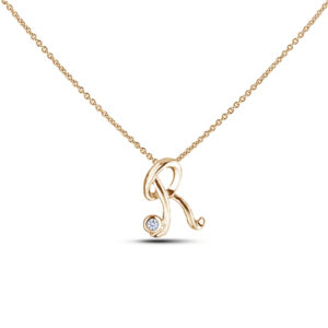Canadian Diamond Solitaire Rose Gold Letter R Initial Necklace
