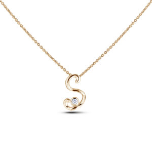 Canadian Diamond Solitaire Rose Gold Letter S Initial Necklace