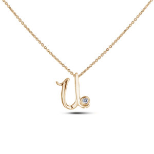Canadian Diamond Solitaire Rose Gold Letter U Initial Necklace