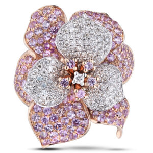 2.02 Carat TW Pink Sapphire & Canadian Diamond Flower Ring in 14K Rose & White Gold
