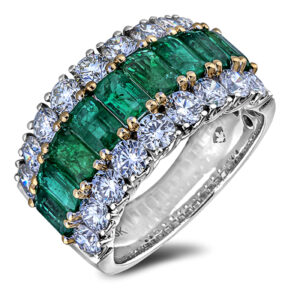 2.40 Carat TW Emerald and Diamond Wide Statement Ring in 18K White Gold