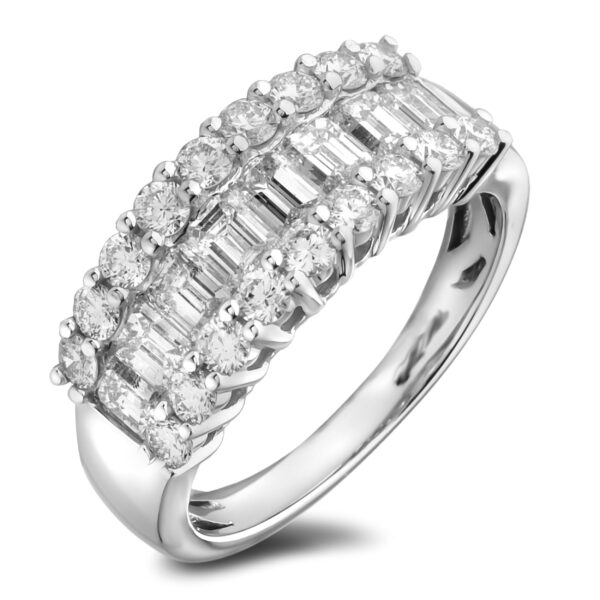 Diamond Emerald Cut Wide Anniversary Ring in 14K White Gold