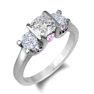 0.70 Carat Cushion Cut Forevermark Diamond and 0.60 Carat TW GIA Diamond Three Stone Engagement Ring with Pink Sapphire Accents in 18K White Gold