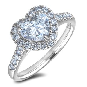 0.68 Carat Heart Shaped Diamond Halo Engagement Ring in 14K White Gold