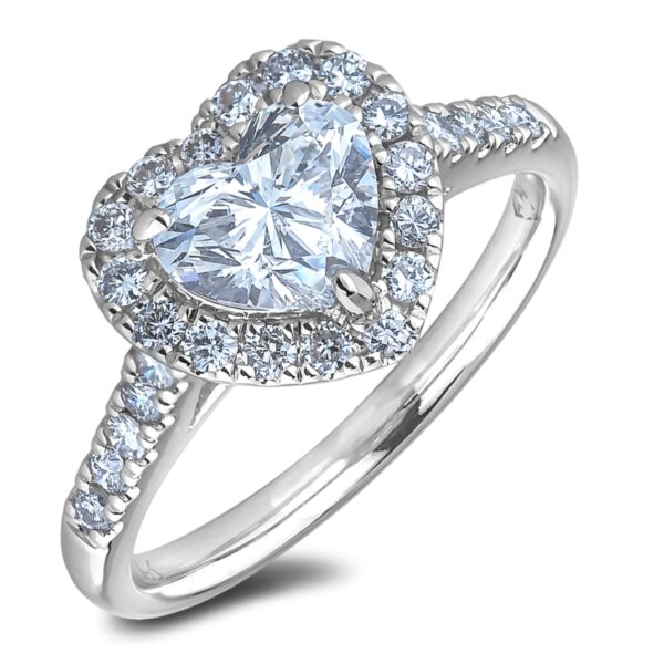 0.68 Carat Heart Shaped Diamond Halo Engagement Ring in 14K White Gold