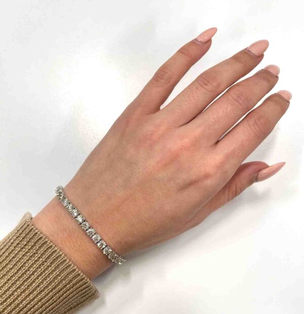 11.47 Carat TW GIA Diamond Tennis Bracelet with Flower Clasp in 18K White Gold - Image 3