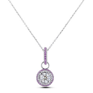 0.78 Carat Canadian Diamond & Pink Sapphire Drop Pendant in 14K White Gold