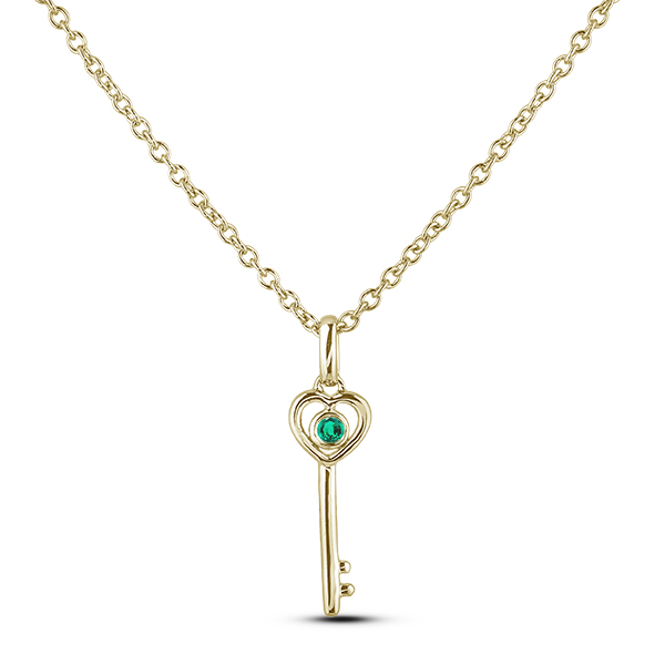 0.03 Carat Emerald Key Pendant in Yellow Gold Lugaro