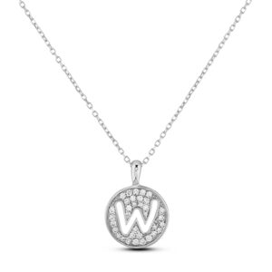0.18 Carat Diamond Letter W Initial Coin Pendant in White Gold