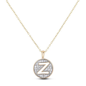 0.18 Carat Diamond Letter Z Initial Coin Pendant in Yellow Gold