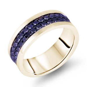 2.55 Carat TW Sapphire Men's Double Row Eternity Wedding Band Ring in Yellow Gold