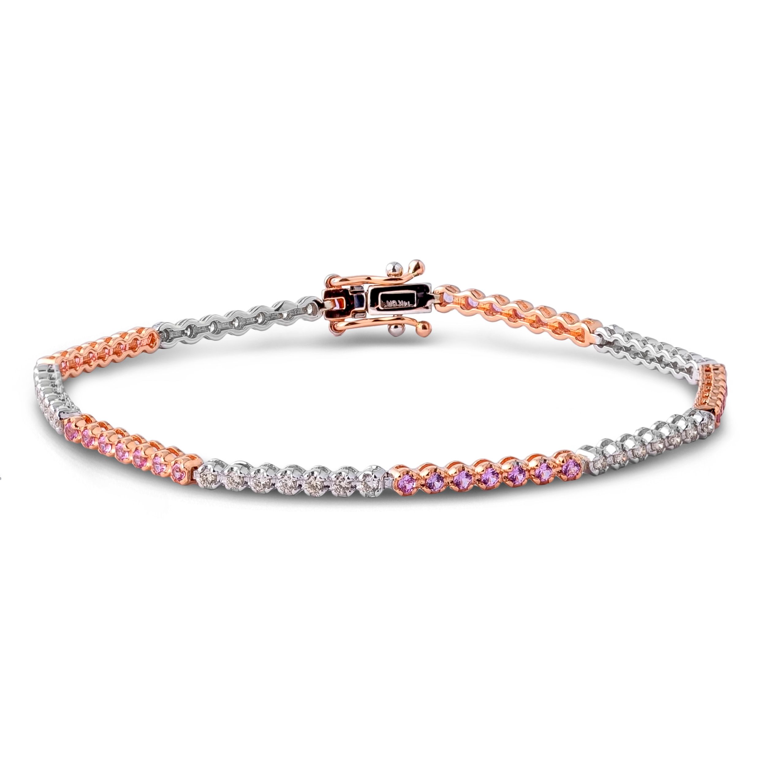 0.55 Carat TW Canadian Diamond Pink Sapphire Bar Bracelet in 14K White and Rose Gold