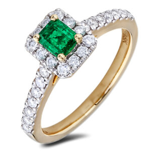0.33 Carat Emerald & Canadian Diamond Halo Ring in 18K Yellow Gold