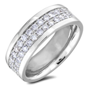 2.43 Carat TW Men’s Double Row Diamond Eternity Wedding Band Ring in White Gold