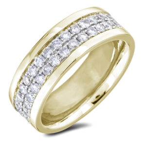 2.43 Carat TW Men’s Double Row Diamond Eternity Wedding Band Ring in Yellow Gold