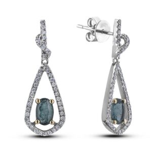 0.81 Carat TW Alexandrite & Canadian Diamond Dangle Earrings in 18K White & Yellow Gold