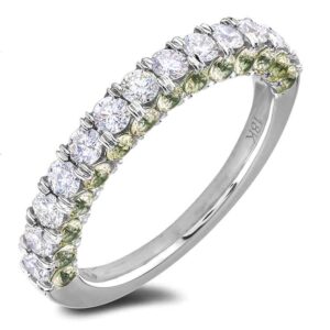 1.28 Carat TW Green Sapphire & Diamond Anniversary Ring with Hidden details in 18K White Gold