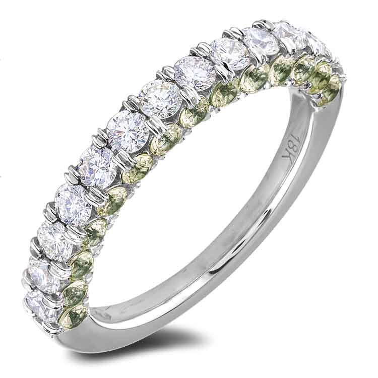 1.28 Carat TW Green Sapphire & Diamond Anniversary Ring with Hidden details in 18K White Gold