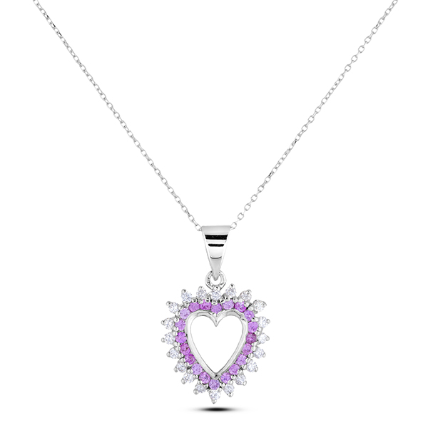 Heart Necklace with Pink Sapphire in White Gold