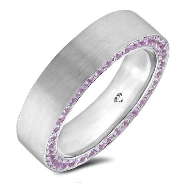 0.86 CTW Blue Sapphire & 0.86 CTW Pink Sapphire Eternity Brushed Finished Men's Wedding Band in 14K White Gold