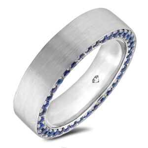 0.86 CTW Blue Sapphire & 0.86 CTW Pink Sapphire Eternity Brushed Finished Men's Wedding Band in 14K White Gold