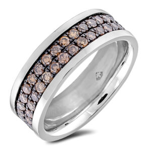 2.19 Carat TW Men’s Double Row Coffee Diamond Eternity Wedding Band Ring in White Gold