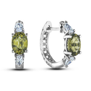 3.93 CTW Green Sapphire and Canadian Diamond Hoop Earrings in 14K White Gold