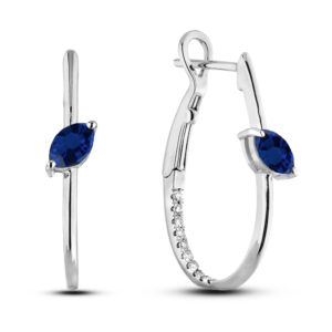 0.46 Carat TW Sapphire and Diamond Marquise Hoop Earrings in White Gold