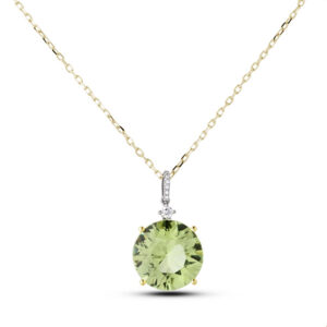 14.50 Carat Brazilian Green Amethyst & Canadian Diamond Pendant in 14K Yellow Gold