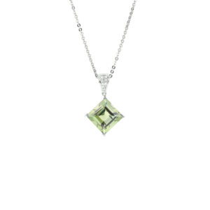 10.42 Carat Natural Green Amethyst & Canadian Diamond Pendant in 14K White Gold