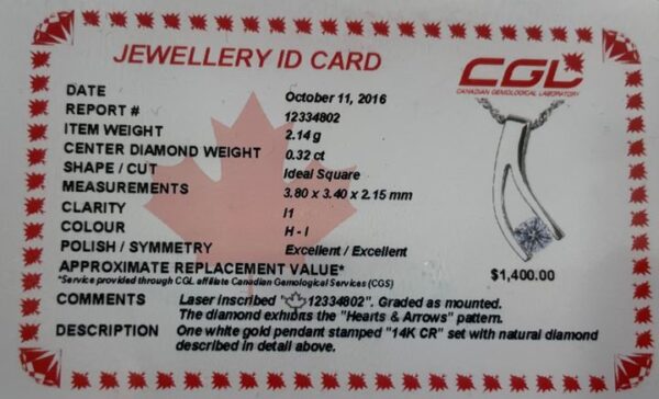 0.32 Carat Canadian Diamond Pendant in 14K White Gold