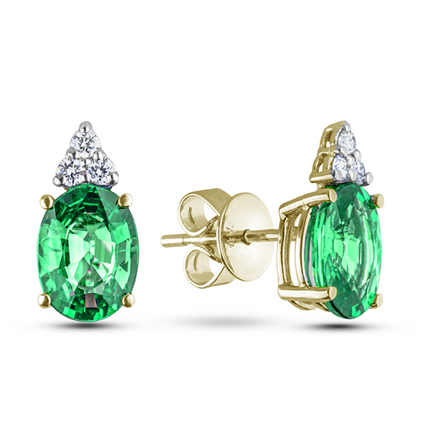 0.89 CTW Oval Emerald Canadian Diamond Earrings in 18K Yellow Gold
