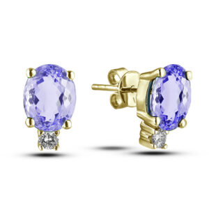 1.94 Carat TW Tanzanite & Diamond Stud Earrings in 14K Yellow Gold