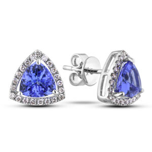 1.72 Carat TW Tanzanite and Diamond Halo Earrings in 14K White Gold