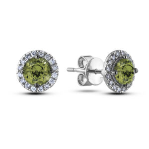 1.37 Carat TW Green Sapphire & Canadian Diamond Halo Earrings in 14K White Gold