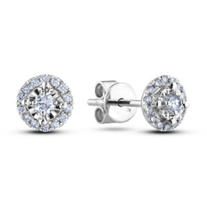 0.12 Carat TW Halo Canadian Diamond Studs Earrings in 14K White Gold