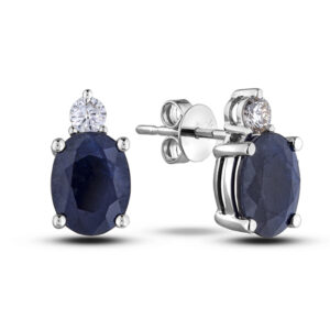 1.80 Carat TW Australian Sapphire and Canadian Diamond Stud Earrings in White Gold