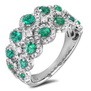 0.72 Carat TW Emerald & Diamond Wide Anniversary Ring in 14K White Gold