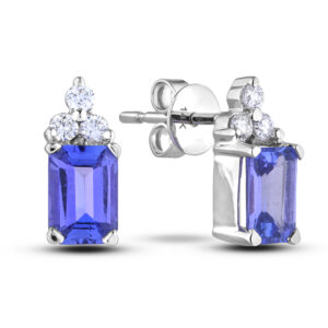 1.20 Carat TW Tanzanite and Diamond Stud Earrings in 14K White Gold