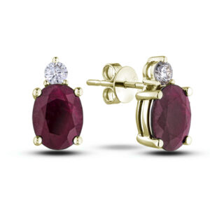 2.68 Carat TW Ruby and Canadian Diamond Stud Earrings in Yellow Gold