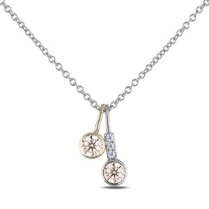 0.26 Carat TW Coffee Diamond Two Stone Diamond Pendant in White & Yellow Gold