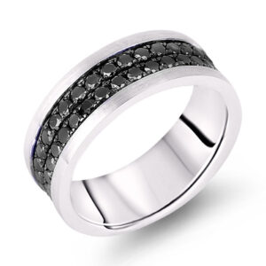 2.88 Carat TW Black Diamond Men's Double Row Eternity Wedding Band Ring in 14K White Gold