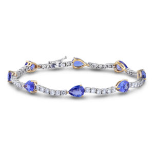 5.57 Carat TW Pear Cut Tanzanite & Diamond Bracelet in 14K White and Yellow Gold