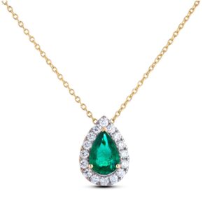 0.70 Carat Emerald & Canadian Diamond Pear Shape Pendant in 10K Yellow Gold