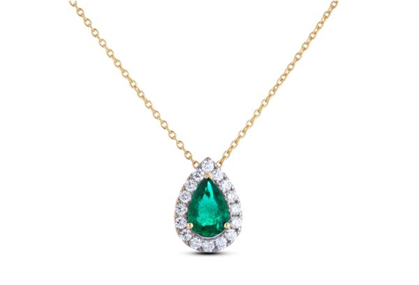 Emerald & Canadian Diamond Pear Shape Pendant in Yellow Gold