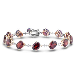 19.32 Carat TW Garnet & Diamond Bracelet in White and Yellow Gold