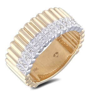 Ribbed Style Diamond Ring in 14K Yellow Gold